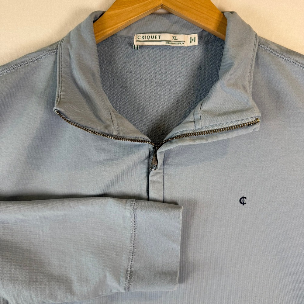 Criquet Mens XL Light Blue Pima Cotton Blend Quarter Zip Pullover Sweatshirt